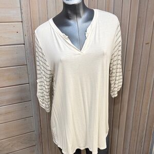 Elegant Cream Striped Long Sleeve Top